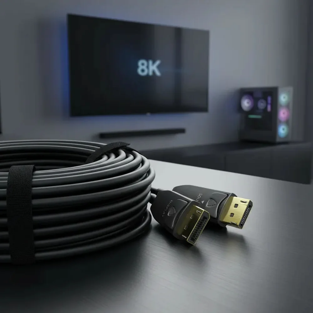 Imagem 3 de 5 do produto Cabo Displayport 1.4 Fibra Óptica Monitor 8k 60Hz De 30 Metros