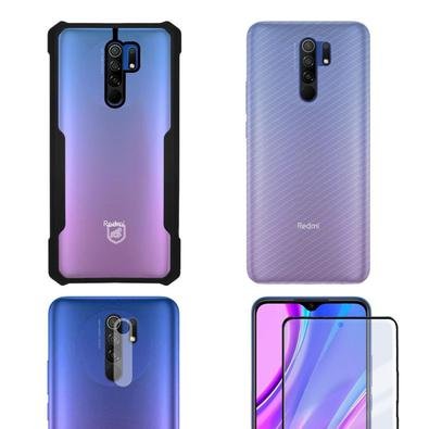 Película Gshield Defender Glass + Camera + Fibra De Carbono + Capa Dual Shock X Para Redmi 9