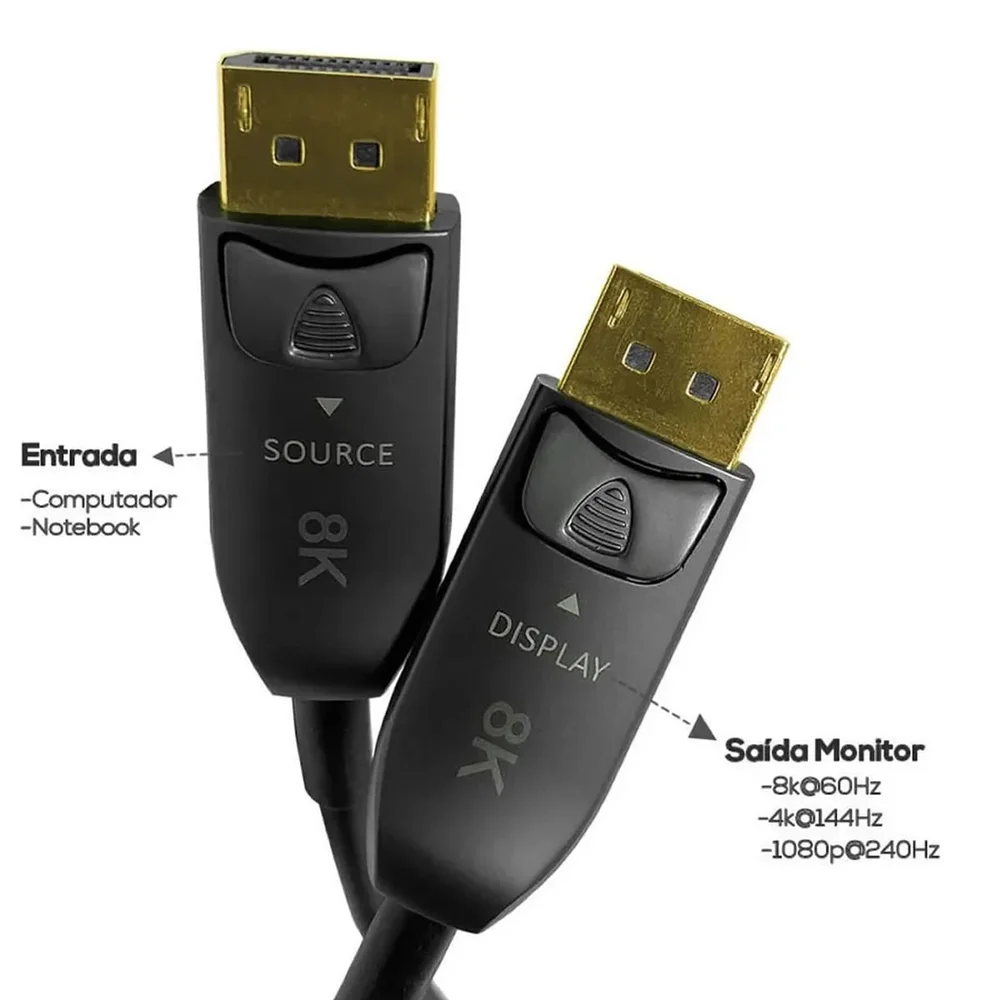 Imagem 3 de 5 do produto Cabo Displayport 1.4, Win Cabos Para Multimídia, 32.4GBPS