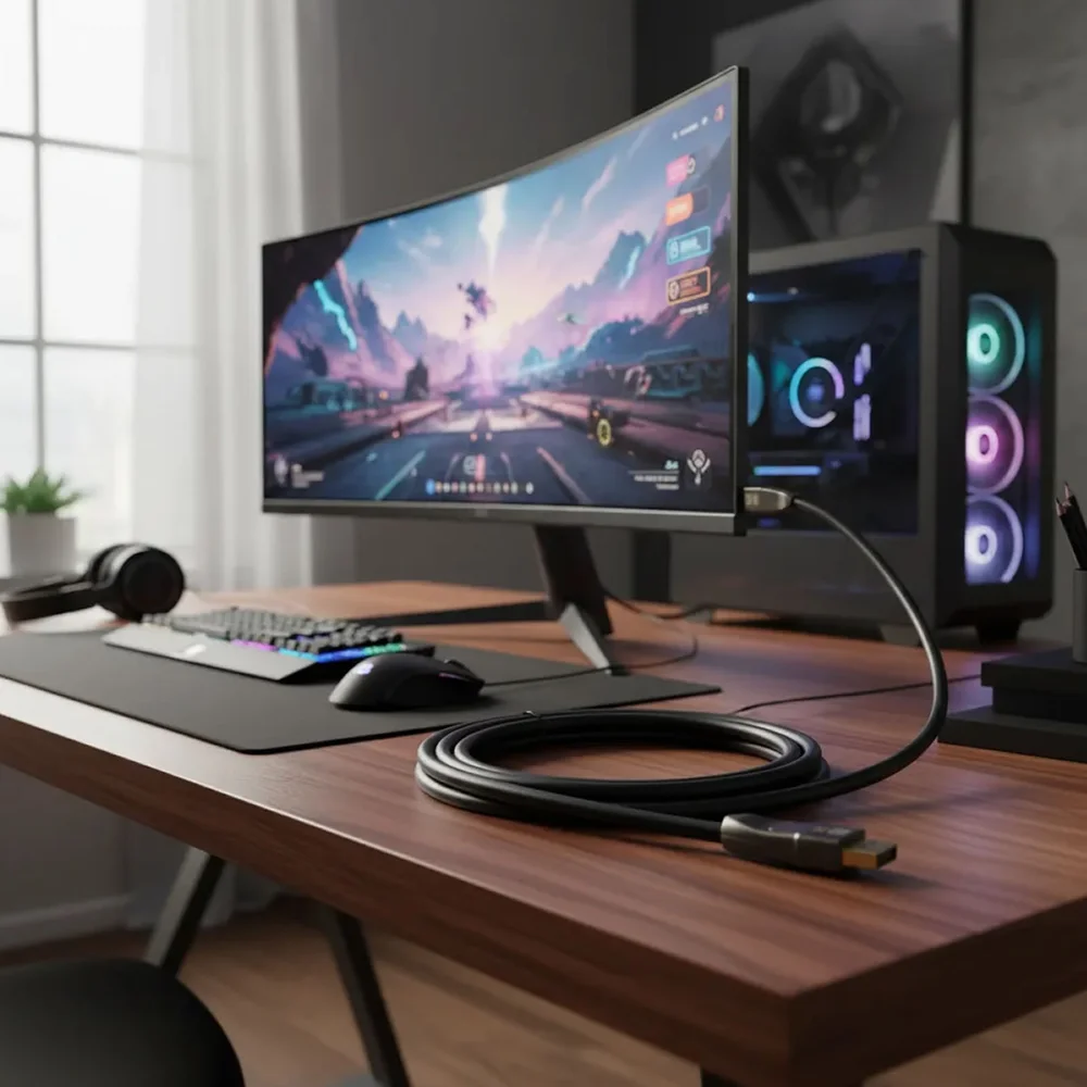 Imagem 4 de 5 do produto Cabo Displayport Win Cabos 1.4 Plugs Dourados 8k De 5 Metros, 32gbps