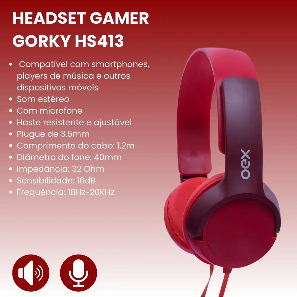 Imagem 3 de 5 do produto Headphone Teen Vermelho Oex Hp303 Com Microfone Estéreo Oex