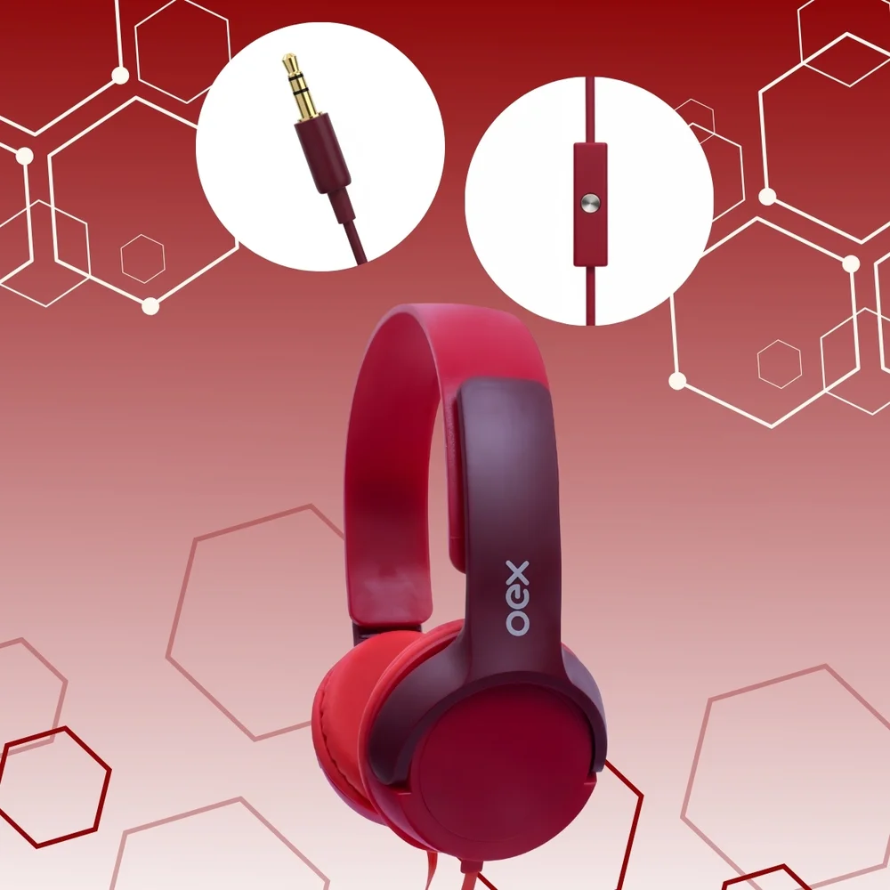 Imagem 4 de 5 do produto Headphone Teen Vermelho Oex Hp303 Com Microfone Estéreo Oex