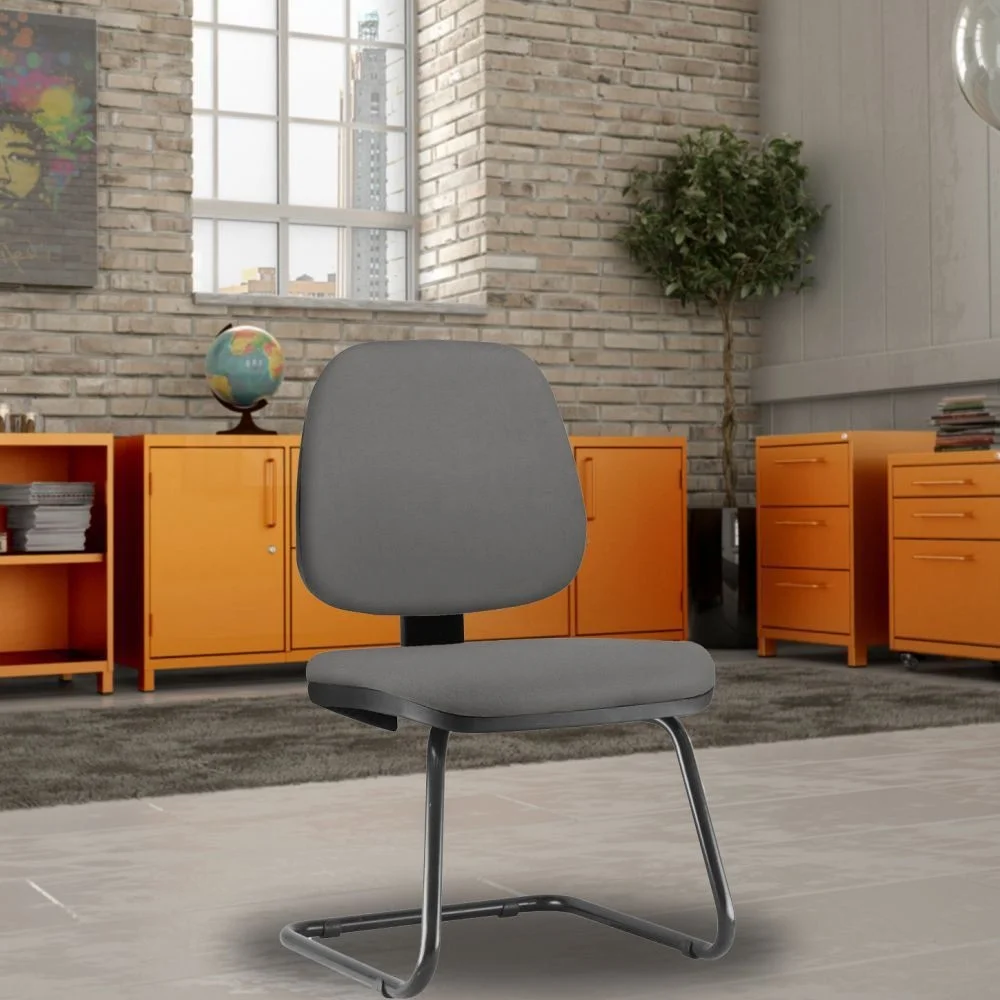 Cadeira Para Escritório Job L02 Fixa, Crepe Cinza - Lyam Decor