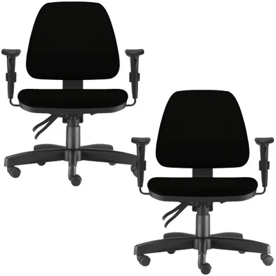 Kit - 2 Cadeiras De Escritório Giratória, Executiva Ergonômica, Sky L02, Crepe Preto - Lyam Decor