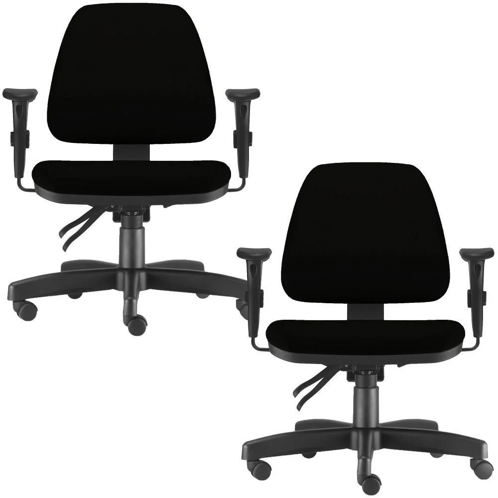 Imagem 1 de 5 do produto Kit - 2 Cadeiras De Escritório Giratória, Executiva Ergonômica, Sky L02, Crepe Preto - Lyam Decor