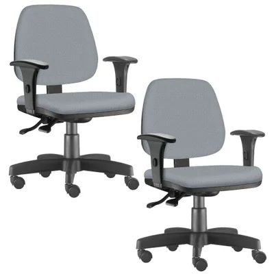 Kit 02 Cadeiras Giratória Job L02 Executiva, Ergonômica, Escritório, Couro Sintético, Cinza- Lyam Decor