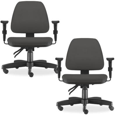Kit 02 Cadeiras De Escritório Giratória Executiva Ergonômica Sky L02 Crepe Cinza - Lyam Decor