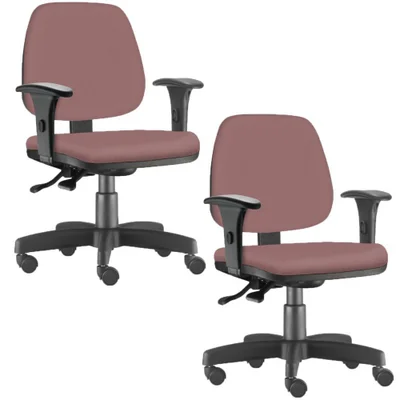 Kit 02 Cadeiras Giratória Job L02 Executiva, Ergonômica, Escritório, Suede, Rosê - Lyam Decor