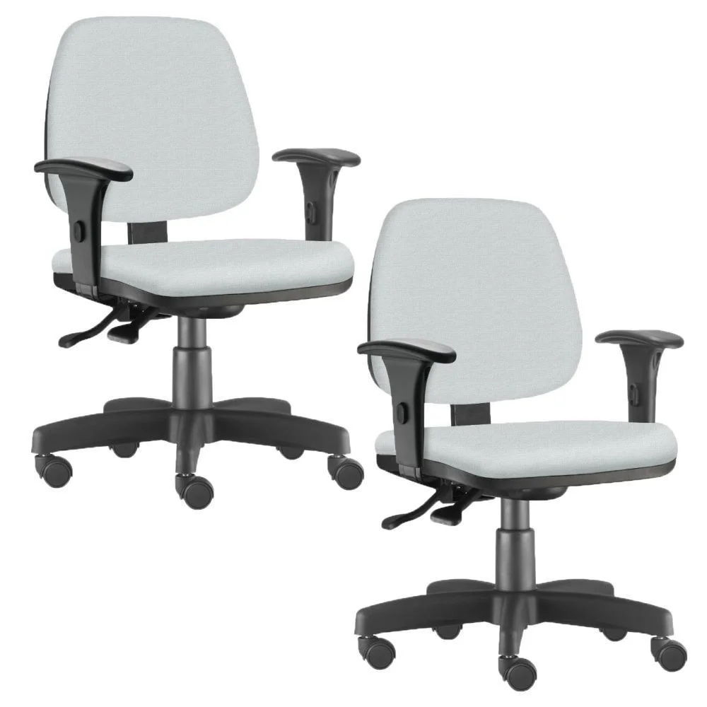 Imagem 1 de 5 do produto Kit - 02 Cadeiras Escritório Giratória Job L02, Executiva Ergonômica, Couro Sintético Branco - Lyam Decor