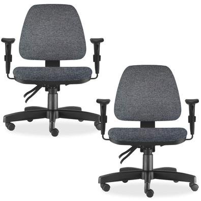 Kit - 02 Cadeiras De Escritório Giratória, Executiva Ergonômica, Sky L02, Linho Chumbo - Lyam Decor