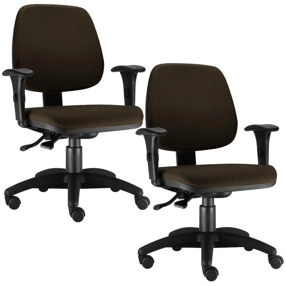 Kit - 02 Cadeiras Giratória Job L02, Executiva Ergonômica, Suede Marrom - Lyam Decor