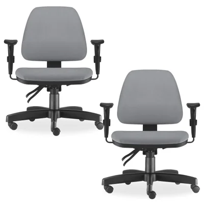Kit - 02 Cadeiras De Escritório Giratória, Executiva Ergonômica, Sky L02, Couro Sintético Cinza - Lyam Decor