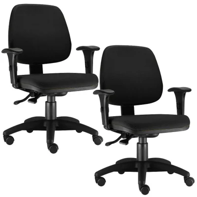Kit - 02 Cadeiras Giratória Job L02, Executiva Ergonômica, Crepe Preto - Lyam Decor