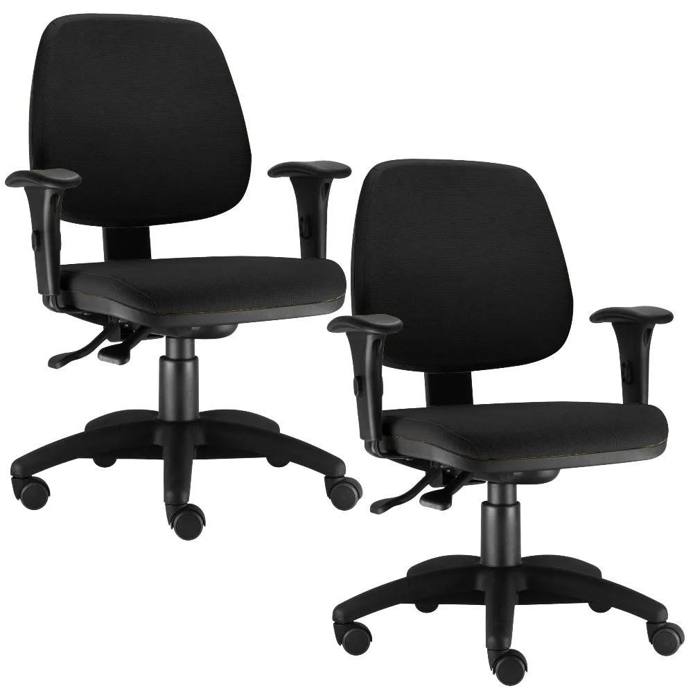 Imagem 1 de 5 do produto Kit - 02 Cadeiras Giratória Job L02, Executiva Ergonômica, Crepe Preto - Lyam Decor