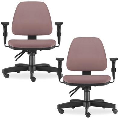 Kit 02 Cadeiras De Escritório Sky L02 Lyam Decor, Giratória Executiva, Ergonômica, Suede Rosê