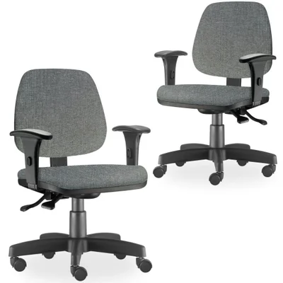 Kit 02 Cadeiras De Escritório Giratória Executiva, Ergonômica Job L02, Linho Cinza Escuro - Lyam Decor