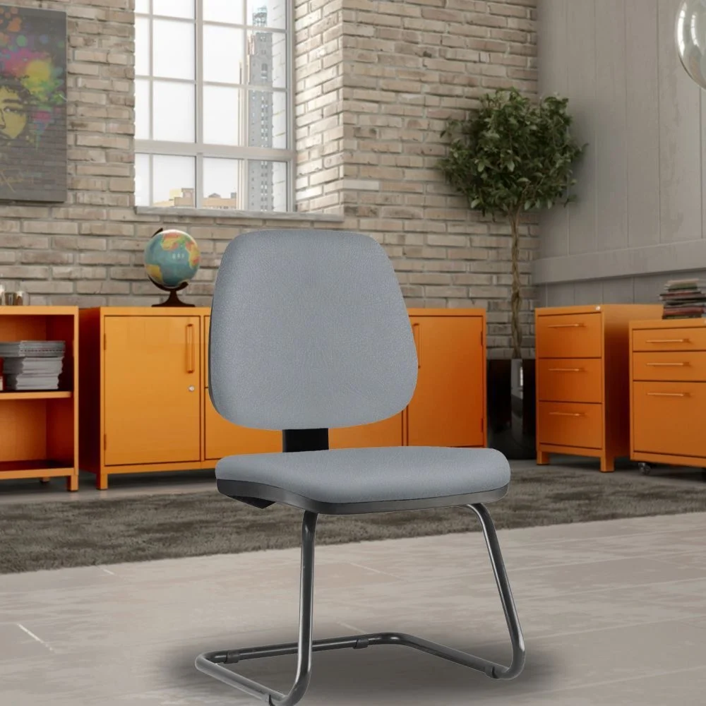 Imagem 1 de 5 do produto Cadeira Para Escritório Job L02 Fixa, Couro Sintético Cinza - Lyam Decor