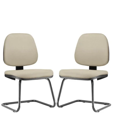 Kit - 02 Cadeiras Para Escritório Job L02 Fixa, Suede Bege - Lyam Decor