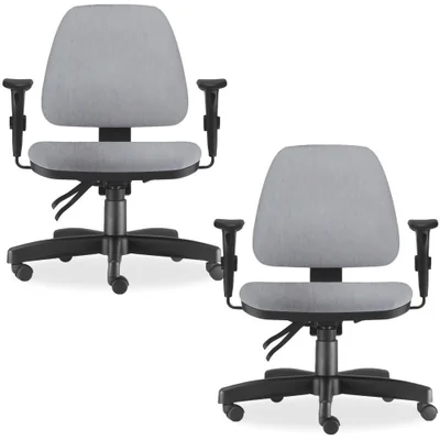Kit - 02 Cadeiras De Escritório Giratória, Executiva Ergonômica, Sky L02, Linho Cinza - Lyam Decor
