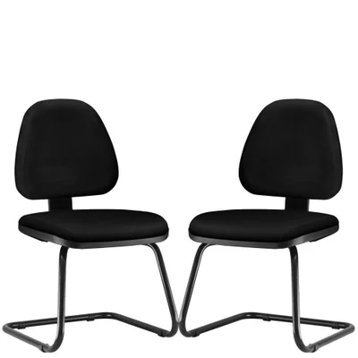 Kit - 02 Cadeiras Para Escritório Sky L02 Fixa, Couro Sintético Preto - Lyam Decor