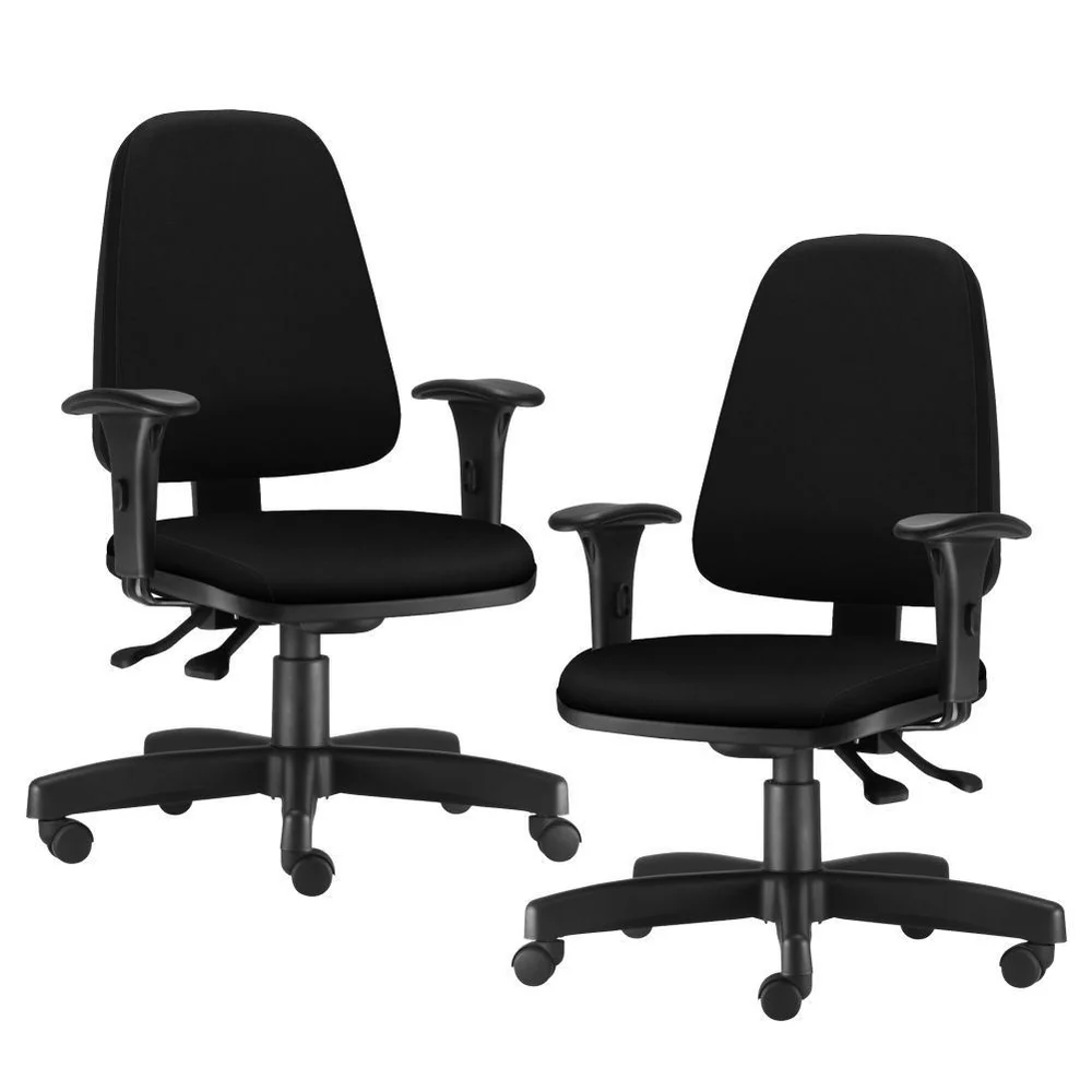 Kit 02 Cadeiras Giratória Sky L02, Diretor Executiva, Couro Sintético Preto - Lyam Decor