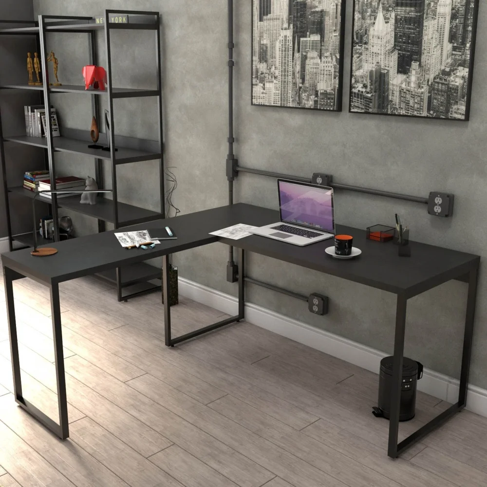 Imagem 1 de 5 do produto Mesa Para Escritório Home Office Estilo Industrial Em L Form C01 150x150cm Preto Onix - Lyam Decor