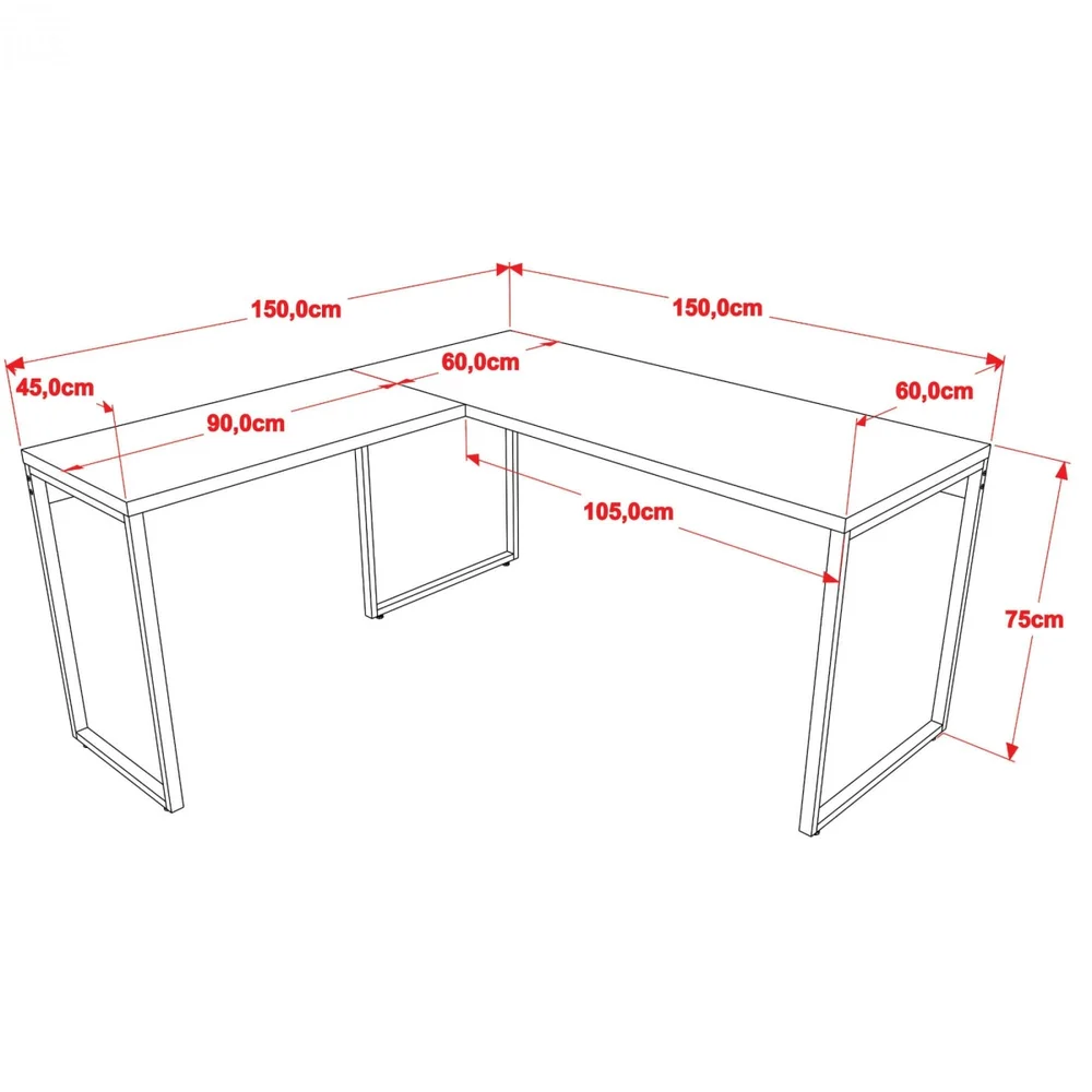 Imagem 3 de 5 do produto Mesa Para Escritório Home Office Estilo Industrial Em L Form C01 150x150cm Preto Onix - Lyam Decor