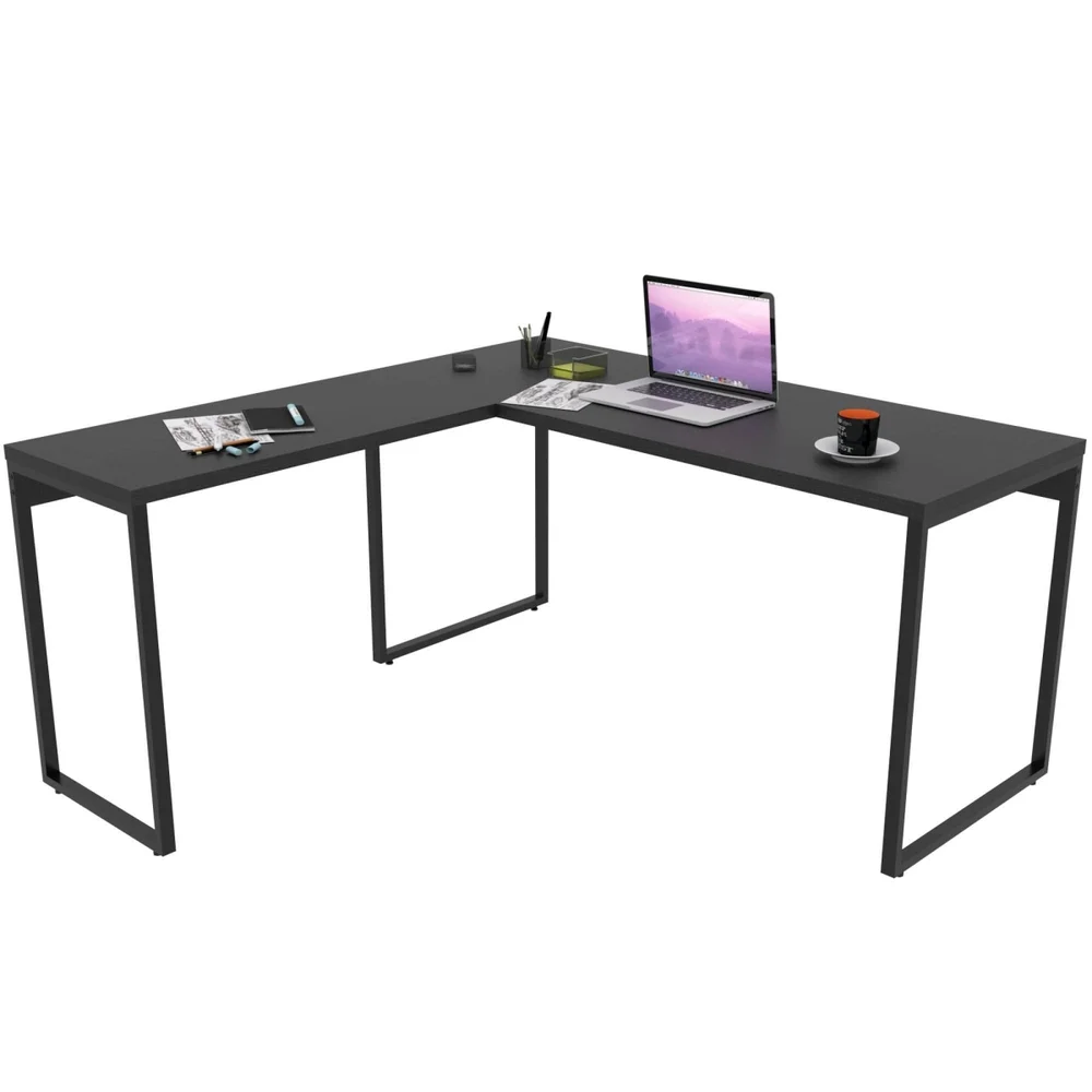 Imagem 4 de 5 do produto Mesa Para Escritório Home Office Estilo Industrial Em L Form C01 150x150cm Preto Onix - Lyam Decor