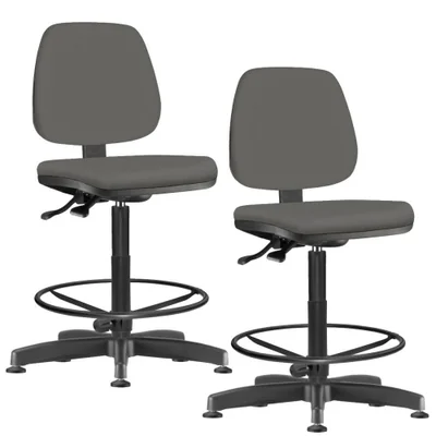Kit - 02 Cadeiras Caixa Alta Giratória, Job L02, Crepe Cinza - Lyam Decor