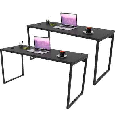 Kit 02 Mesas Para Escritório Home Office Estilo Industrial Form C01 150 Cm Preto Onix - Lyam Decor
