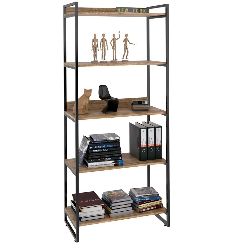 Imagem 5 de 5 do produto Kit Mesa Cavalete 150 Cm Com Estante 5 Prateleiras Estilo Industrial Form C01 Carvalho - Lyam Decor