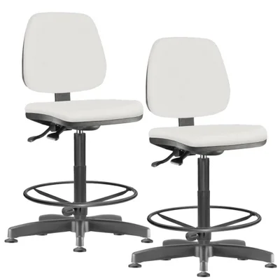 Kit - 02 Cadeiras Caixa Alta Giratória Job L02, Couro Sintético Branco - Lyam Decor