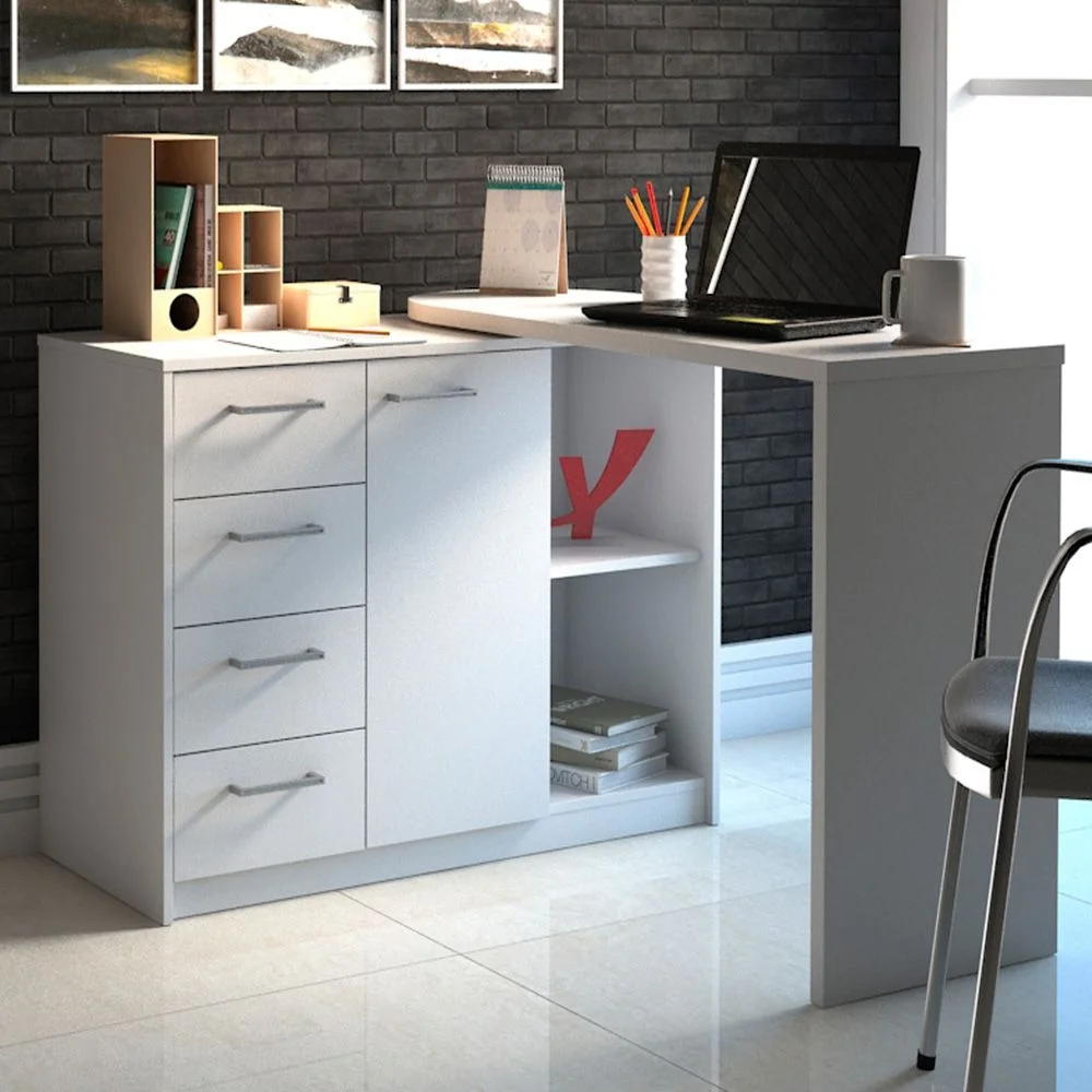Imagem 1 de 5 do produto Mesa Para Escritório Extensível Escrivaninha Home Office Logan A02 Branco - Lyam Decor