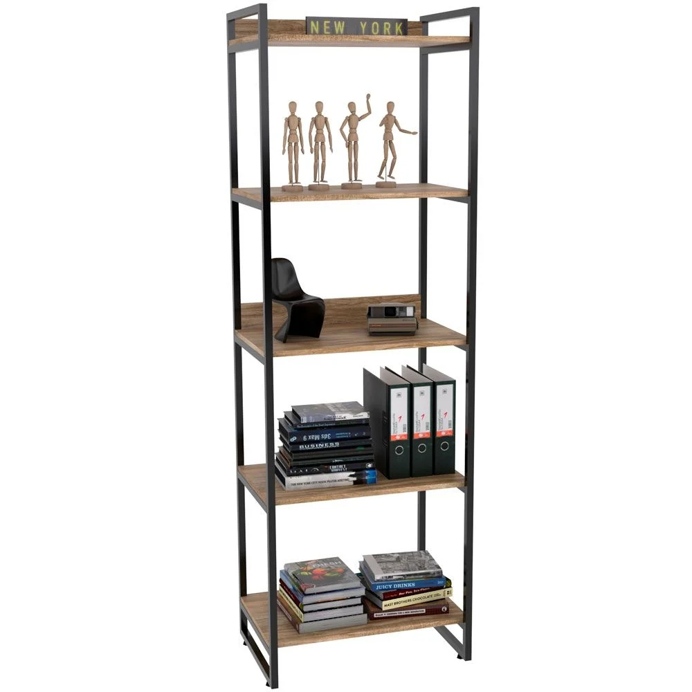 Kit Mesa Cavalete 135 Cm Com Estante 5 Prateleiras Estilo Industrial Form C01 Carvalho - Lyam Decor