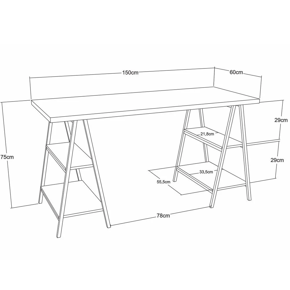 Imagem 3 de 5 do produto Mesa Para Escritório Estilo Industrial Cavalete Form C01 150cm Nogal - Lyam Decor