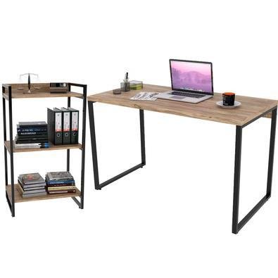 Kit Mesa Para Escritório Com Estante Office Estilo Industrial Form C01 120 Cm Carvalho - Lyam Decor