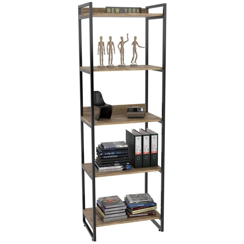 Imagem 5 de 5 do produto Kit Mesa De Escritório Industrial Em L Com Estante 5 Prateleiras Form C01 150x150 Carvalho - Lyam Decor