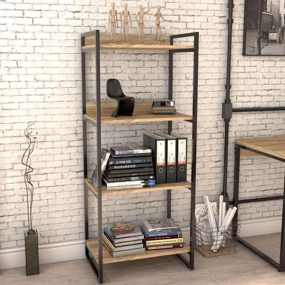 Imagem 2 de 5 do produto Kit Mesa Para Escritório Com Estante 4 Prateleiras Industrial Form C01 135 Cm Carvalho - Lyam Decor