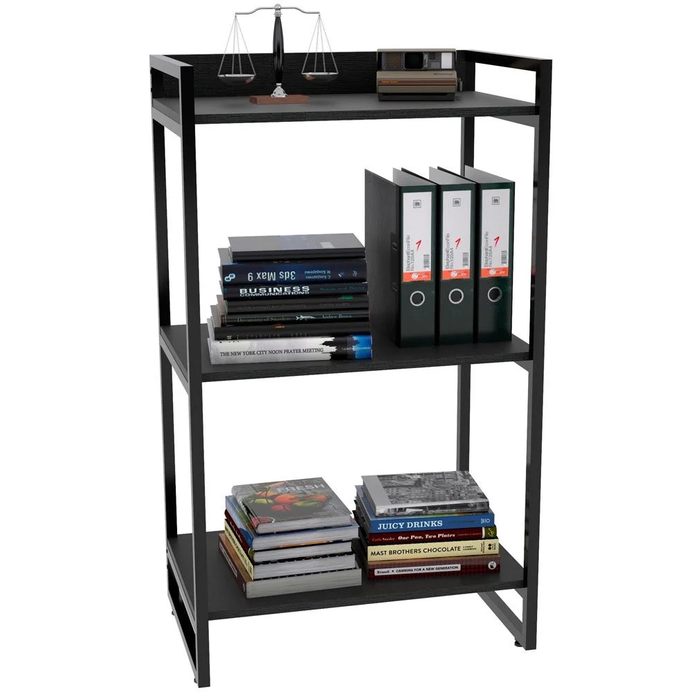 Imagem 3 de 5 do produto Kit Mesa Cavalete 135 Cm Com Estante 3 Prateleiras Estilo Industrial Form C01 Preto Onix - Lyam Decor