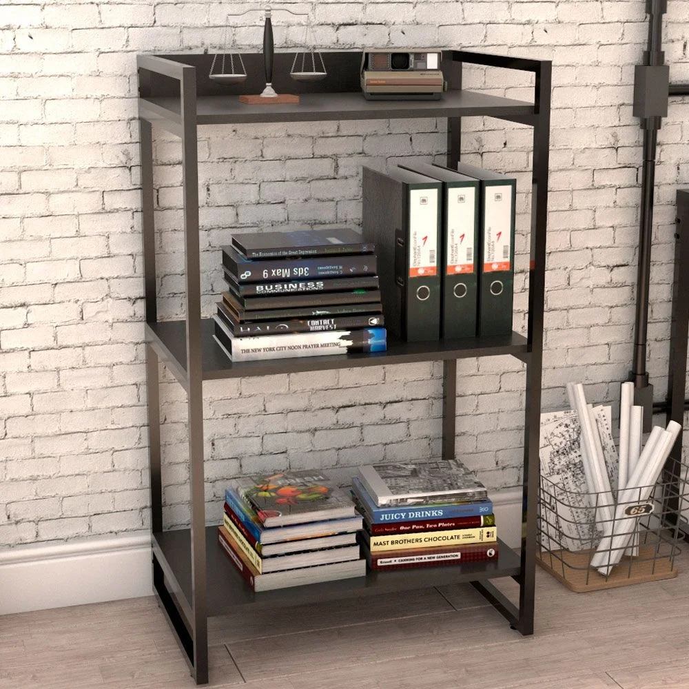 Imagem 4 de 5 do produto Kit Mesa Cavalete 135 Cm Com Estante 3 Prateleiras Estilo Industrial Form C01 Preto Onix - Lyam Decor