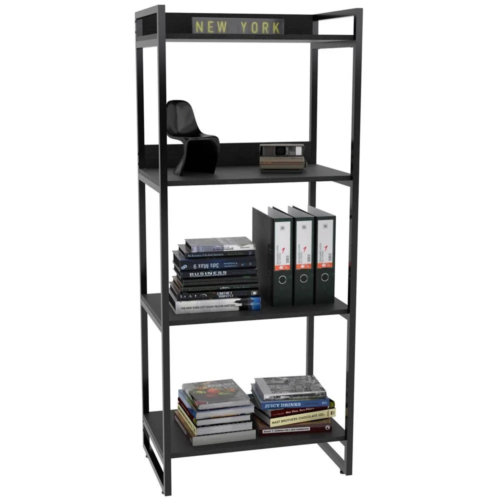 Imagem 4 de 5 do produto Kit Mesa Para Escritório Com Estante 4 Prateleiras Industrial Form C01 135 Cm Preto Onix - Lyam Decor
