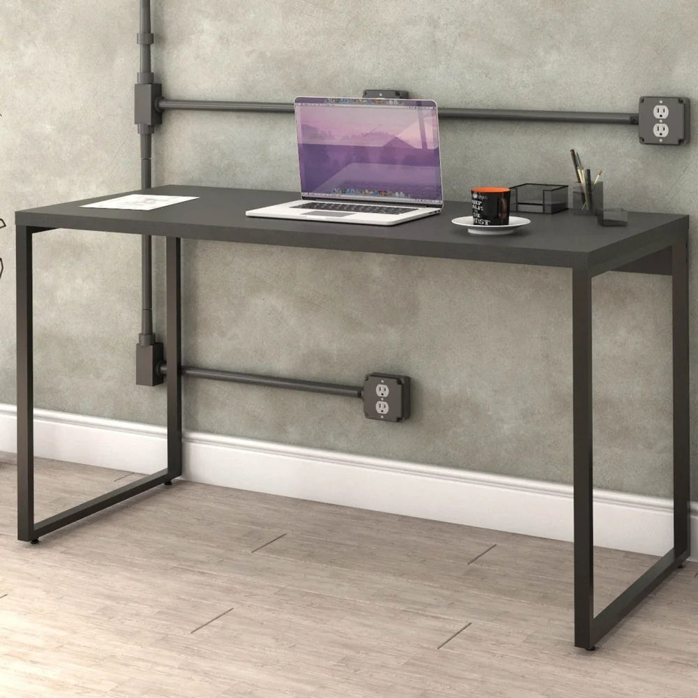 Imagem 5 de 5 do produto Kit Mesa Para Escritório Com Estante 4 Prateleiras Industrial Form C01 135 Cm Preto Onix - Lyam Decor