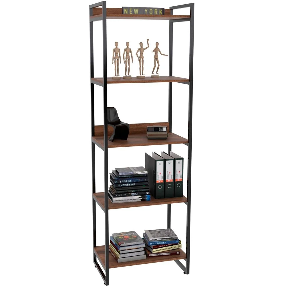 Imagem 3 de 5 do produto Kit Mesa Cavalete 135 Cm Com Estante 5 Prateleiras Estilo Industrial Form C01 Nogal - Lyam Decor