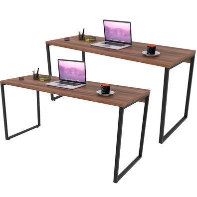 Kit 02 Mesas Para Escritório Home Office Estilo Industrial Form C01 150 Cm Nogal - Lyam Decor