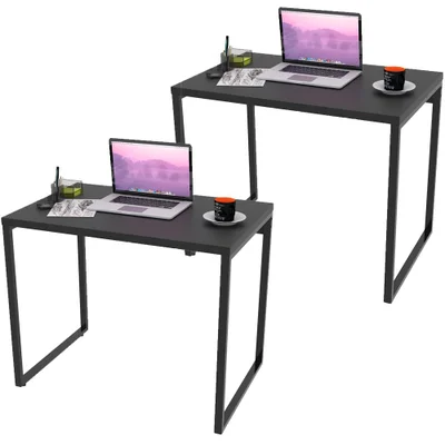 Kit 02 Mesas Para Escritório Home Office Estilo Industrial Form C01 90 Cm Preto Onix - Lyam Decor