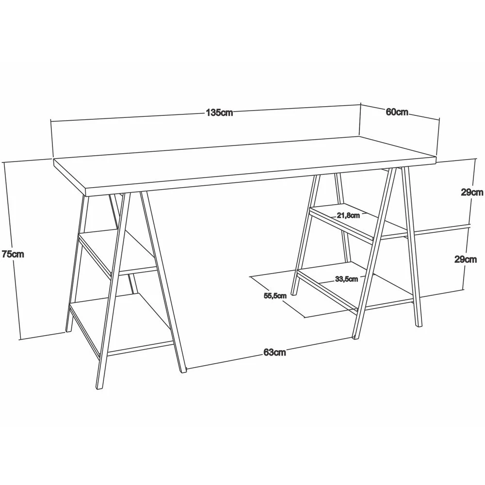 Imagem 3 de 5 do produto Mesa Para Escritório Estilo Industrial Cavalete Form C01 135cm Carvalho - Lyam Decor