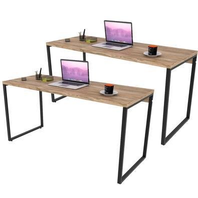 Kit 02 Mesas Para Escritório Home Office Estilo Industrial Form C01 150 Cm Carvalho - Lyam Decor