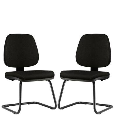 Kit - 02 Cadeiras Para Escritório Job L02 Fixa, Couro Sintético Preto - Lyam Decor