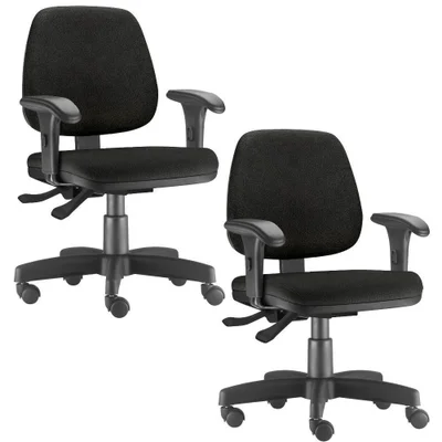 Kit - 02 Cadeiras Escritório Giratória Job L02, Executiva Ergonômica, Couro Sintético Preto - Lyam Decor