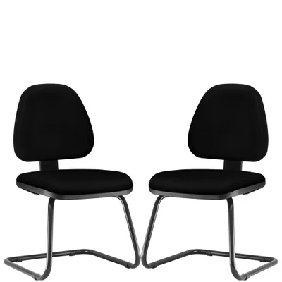 Kit 02 Cadeiras Para Escritório Sky L02 Fixa Crepe Preto - Lyam Decor